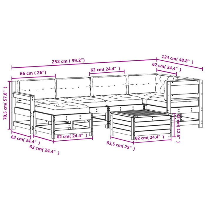 Set mobilier de grădină cu perne, 7 piese, lemn de pin tratat WALTI