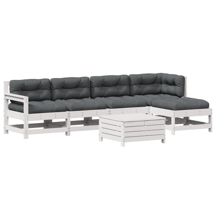 Set mobilier de grădină cu perne, 6 piese, alb, lemn masiv pin WALTI