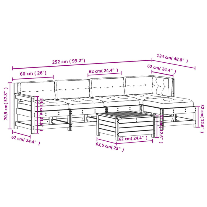Set mobilier de grădină cu perne, 6 piese, alb, lemn masiv pin WALTI