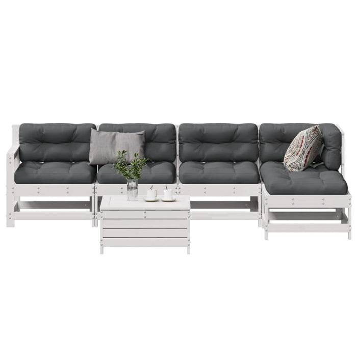 Set mobilier de grădină cu perne, 6 piese, alb, lemn masiv pin WALTI