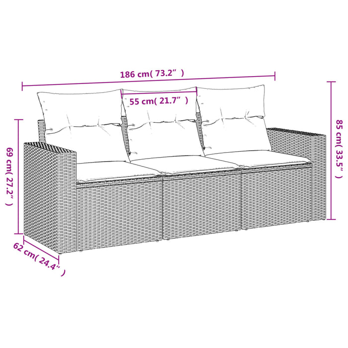 Set mobilier de grădină cu perne, 3 piese, negru, poliratan - WALTI WALTI