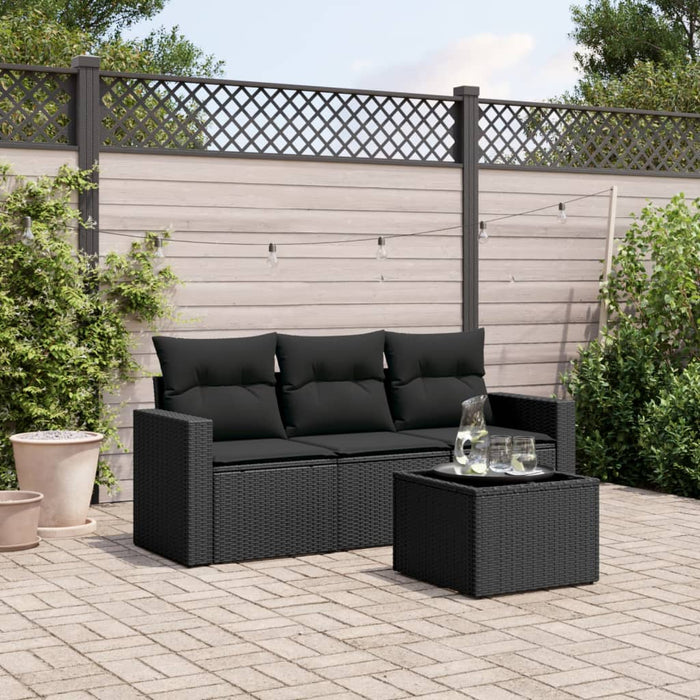Set mobilier de grădină cu perne, 4 piese, negru, poliratan - WALTI WALTI