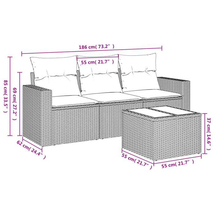 Set canapele de grădină, 4 piese, cu perne, bej, poliratan WALTI