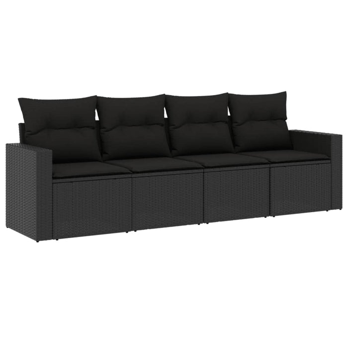 Set mobilier de grădină cu perne, 4 piese, negru, poliratan - WALTI WALTI