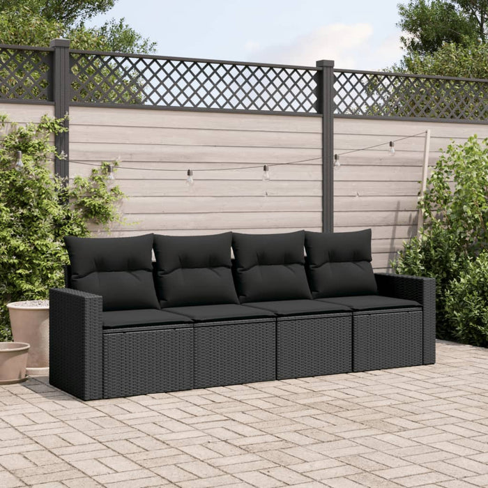Set mobilier de grădină cu perne, 4 piese, negru, poliratan - WALTI WALTI