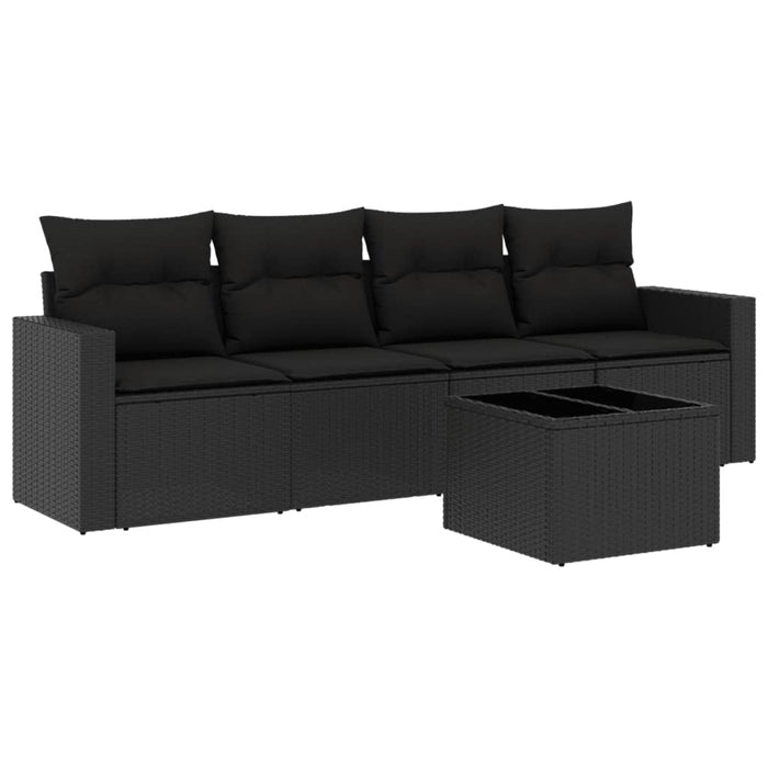 Set mobilier de grădină cu perne, 5 piese, negru, poliratan WALTI