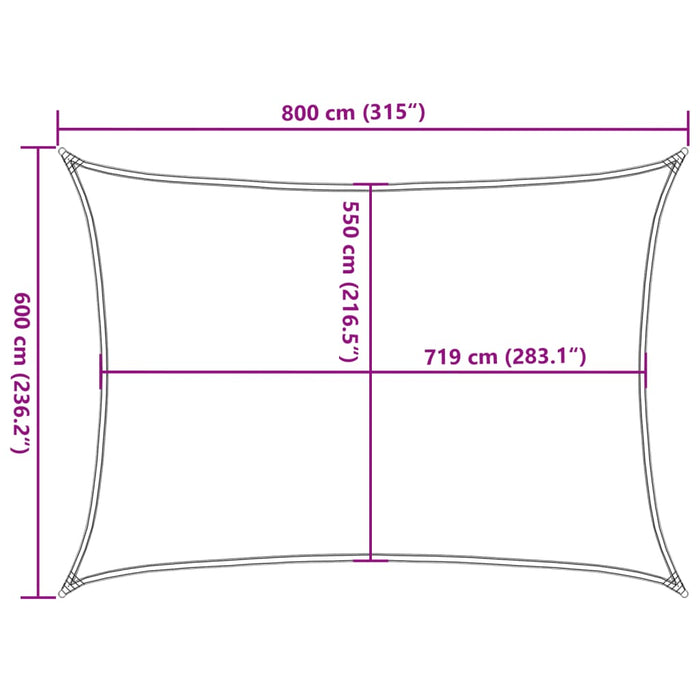 Pânză parasolar, gri deschis dreptunghiular 6x8 m HDPE 160 g/m² WALTI
