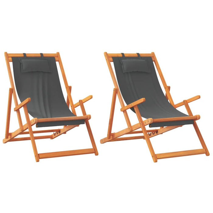 Scaune de plajă pliante, 2 buc., gri, material textil - WALTI WALTI