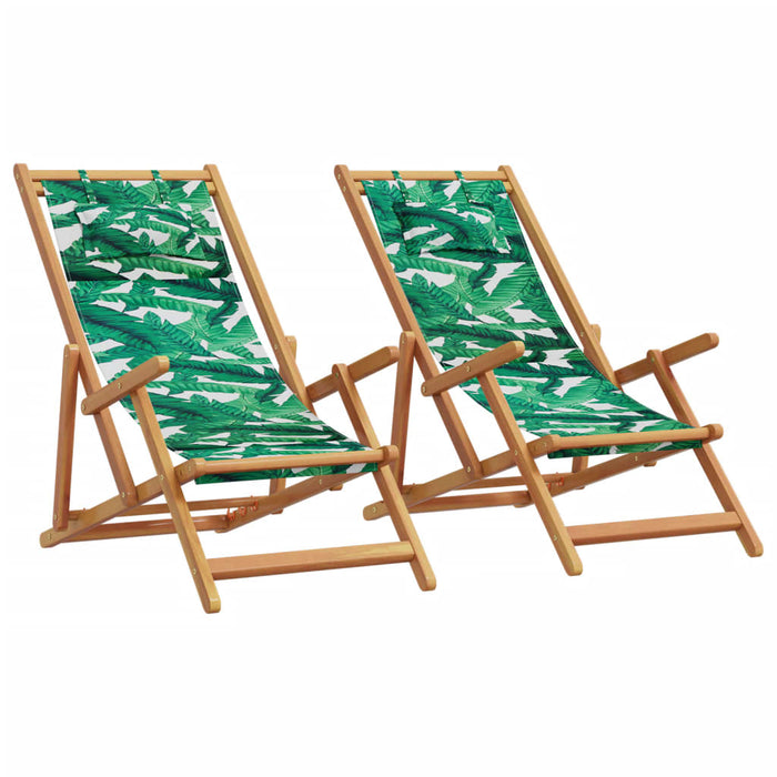 Scaune de plajă pliabile 2 buc model frunze, textil/lemn masiv - WALTI WALTI