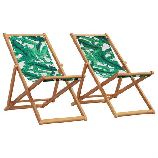 Scaune de plajă pliabile 2 buc model frunze, textil/lemn masiv - WALTI WALTI