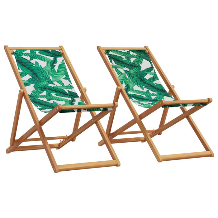 Scaune de plajă pliabile 2 buc model frunze, textil/lemn masiv - WALTI WALTI