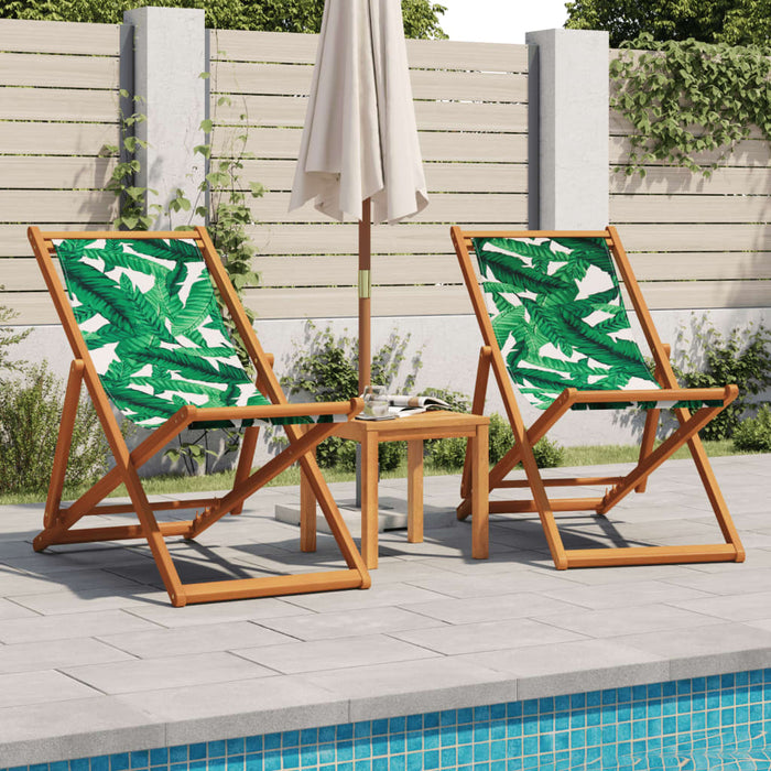Scaune de plajă pliabile 2 buc model frunze, textil/lemn masiv - WALTI WALTI