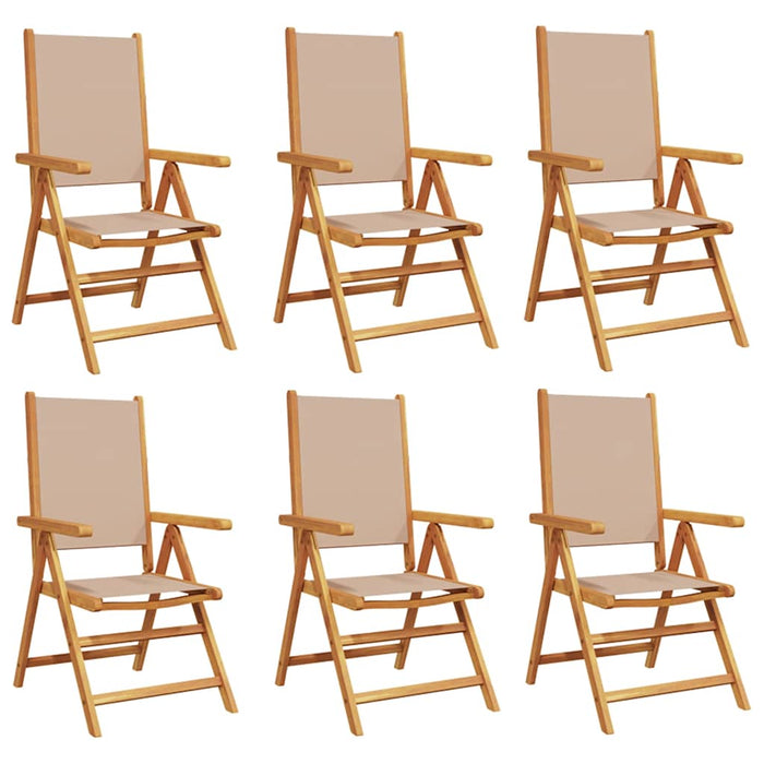Scaune pliante rabatabile, 6 buc., material textil taupe și lemn masiv WALTI