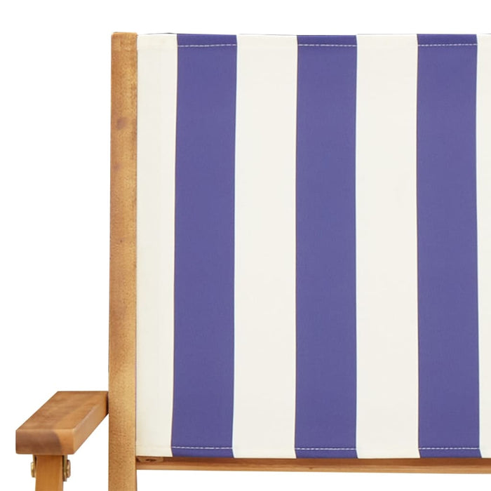 Scaune pliante 4 buc. Material textil albastru și alb și lemn masiv WALTI