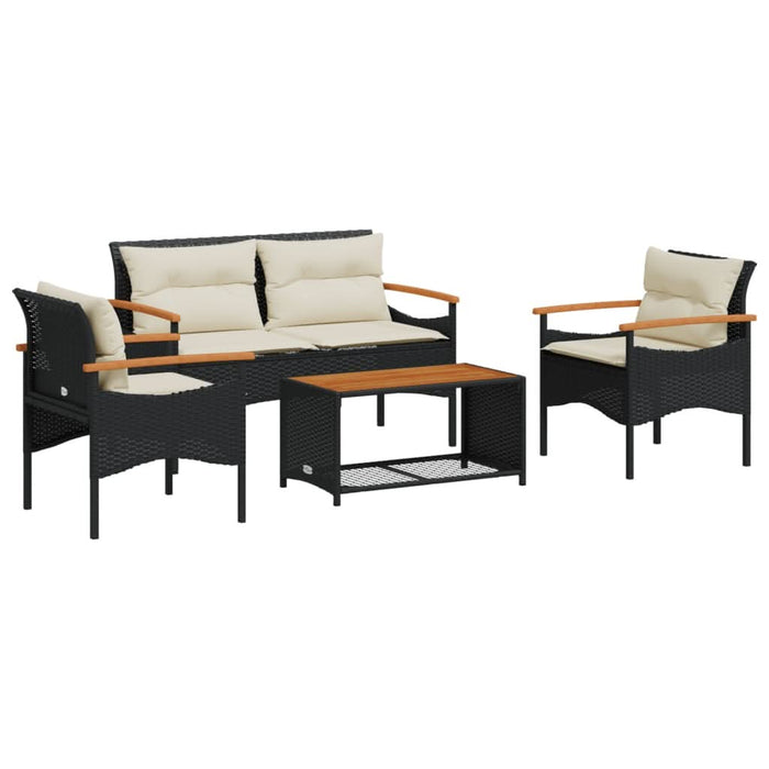 Set mobilier de grădină cu perne, 4 piese, negru, poliratan - WALTI WALTI