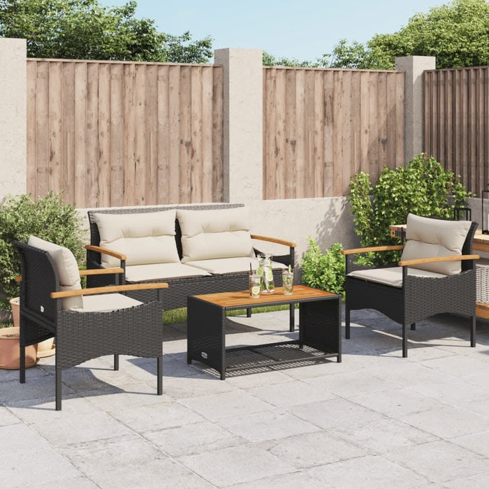 Set mobilier de grădină cu perne, 4 piese, negru, poliratan - WALTI WALTI