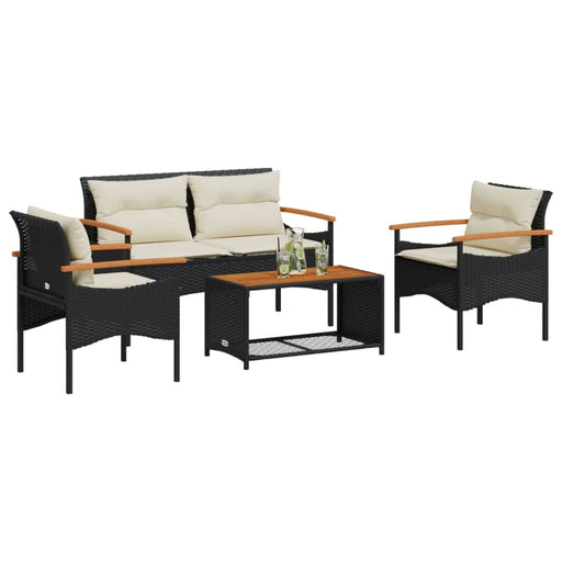 Set mobilier de grădină cu perne, 4 piese, negru, poliratan - WALTI WALTI