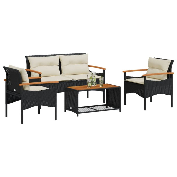 Set mobilier de grădină cu perne, 4 piese, negru, poliratan - WALTI WALTI