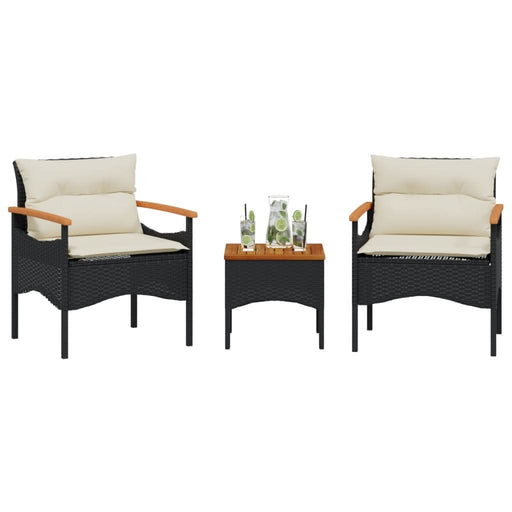 Set mobilier de grădină cu perne, 3 piese, negru, poliratan - WALTI WALTI