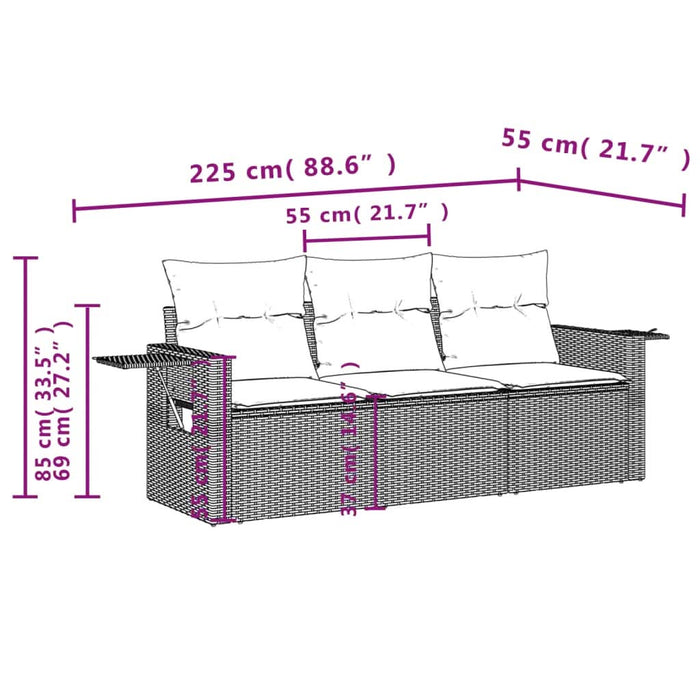 Set mobilier de grădină cu perne, 3 piese, negru, poliratan - WALTI WALTI