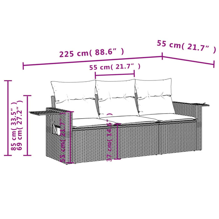 Set mobilier de grădină cu perne, 3 piese, negru, poliratan - WALTI WALTI