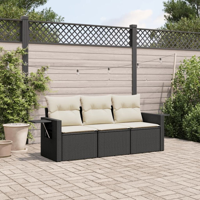 Set mobilier de grădină cu perne, 3 piese, negru, poliratan - WALTI WALTI
