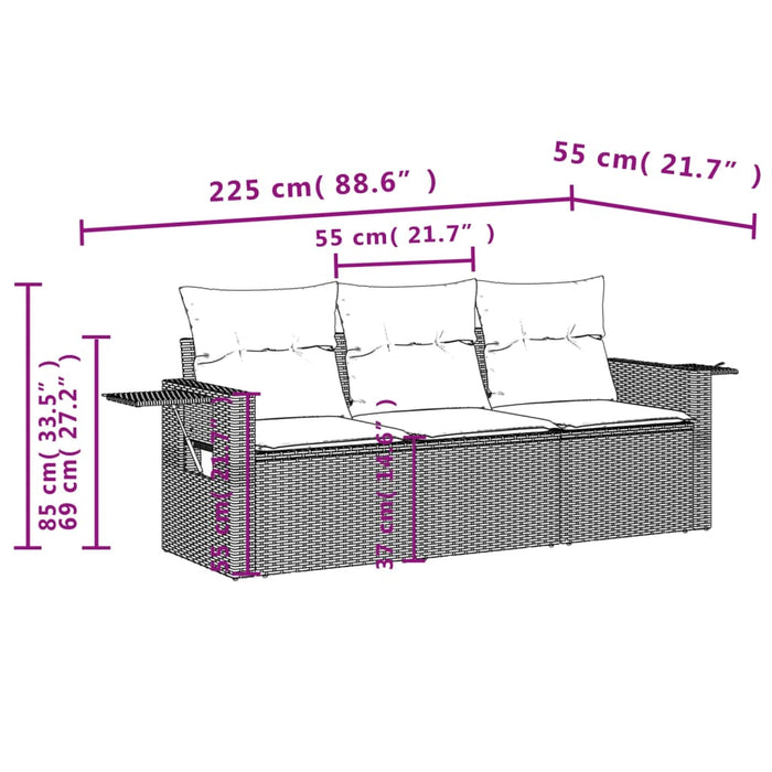 Set canapele de grădină cu perne, 3 piese, maro, poliratan - WALTI WALTI
