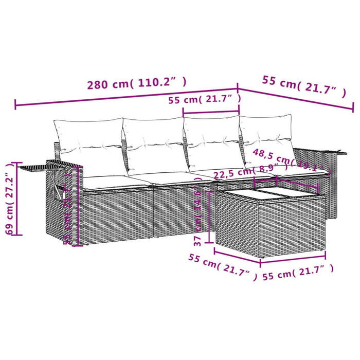 Set mobilier de grădină cu perne, 5 piese, negru, poliratan - WALTI WALTI