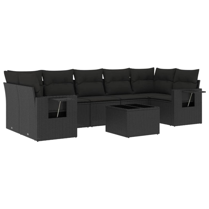 Set mobilier de grădină cu perne, 8 piese, negru, poliratan - WALTI WALTI