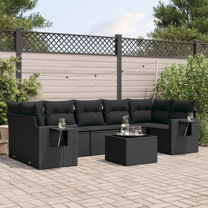 Set mobilier de grădină cu perne, 8 piese, negru, poliratan - WALTI WALTI