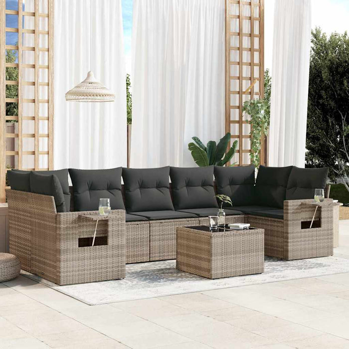 Set mobilier de grădină cu perne, 8 piese gri deschis poliratan - WALTI WALTI