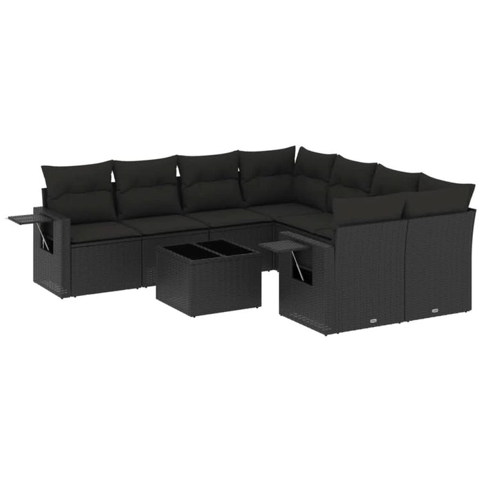 Set mobilier de grădină cu perne, 9 piese, negru, poliratan - WALTI WALTI