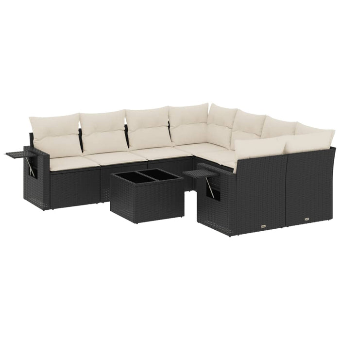 Set mobilier de grădină cu perne, 9 piese, negru, poliratan - WALTI WALTI