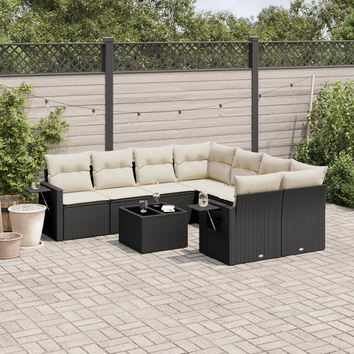 Set mobilier de grădină cu perne, 9 piese, negru, poliratan - WALTI WALTI