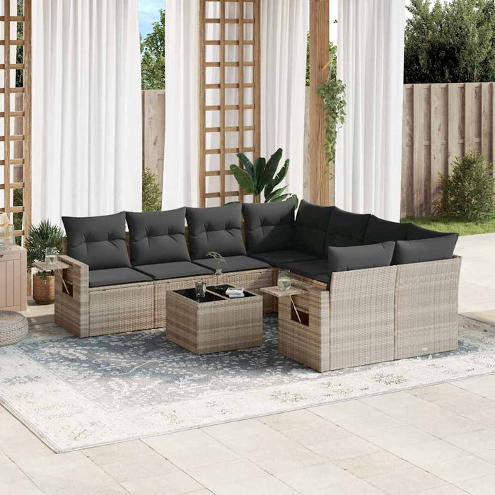Set canapele de grădină cu perne, 9 piese gri deschis poliratan - WALTI WALTI
