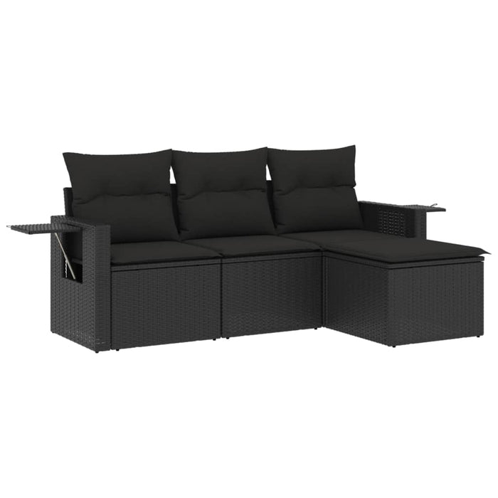 Set mobilier de grădină cu perne, 4 piese, negru, poliratan - WALTI WALTI