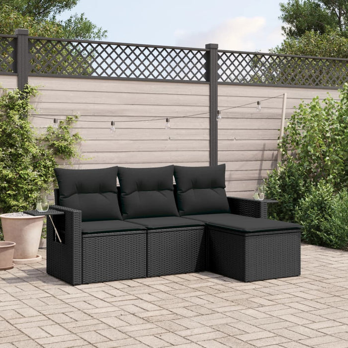 Set mobilier de grădină cu perne, 4 piese, negru, poliratan - WALTI WALTI