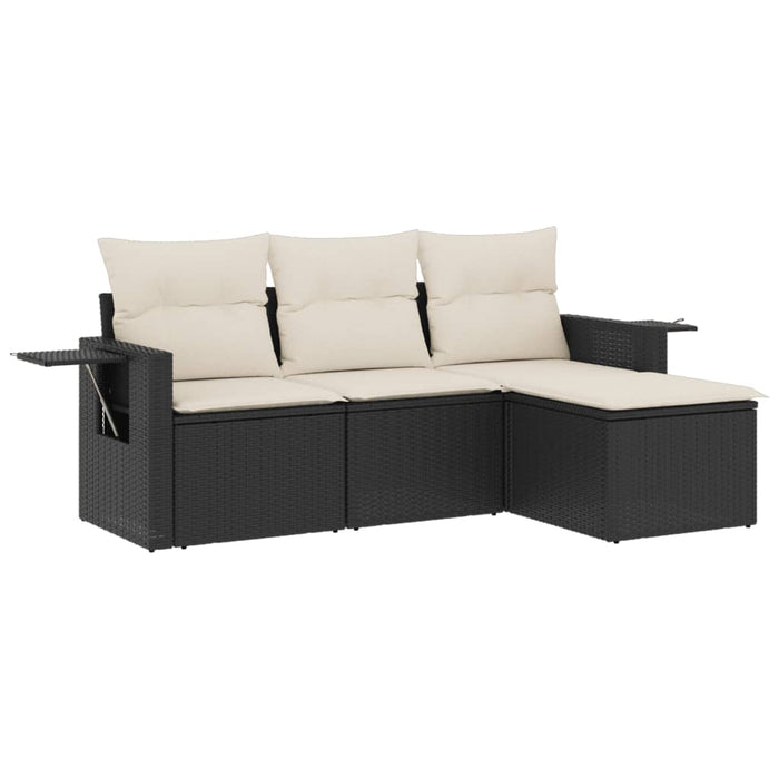 Set mobilier de grădină cu perne, 4 piese, negru, poliratan - WALTI WALTI