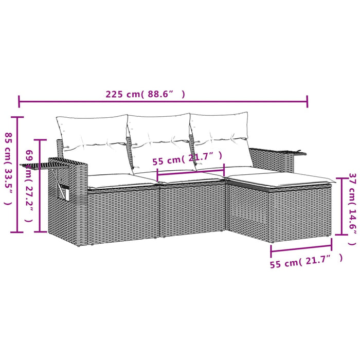 Set mobilier de grădină cu perne, 4 piese, negru, poliratan - WALTI WALTI