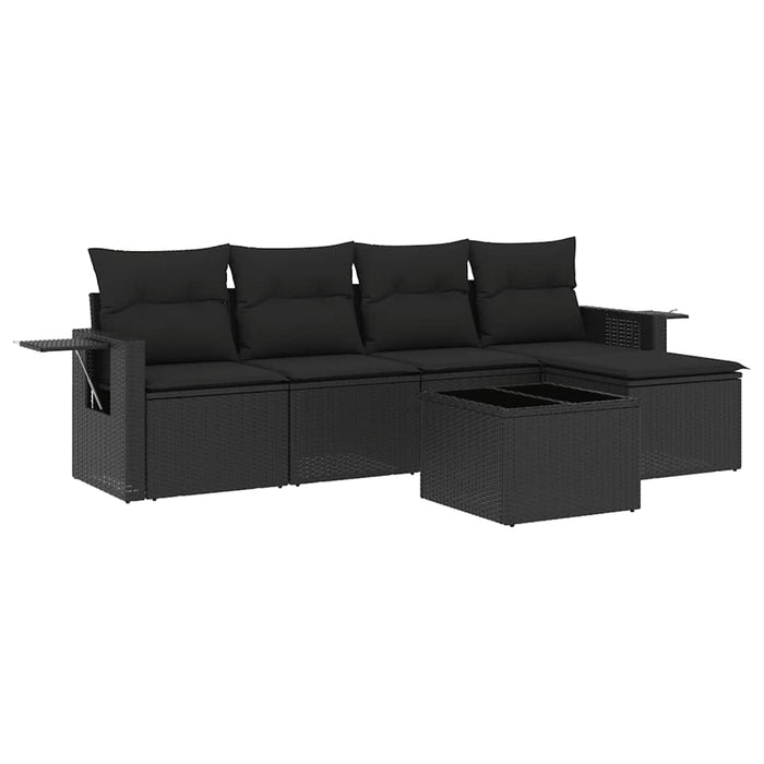 Set mobilier de grădină cu perne, 6 piese, negru, poliratan WALTI