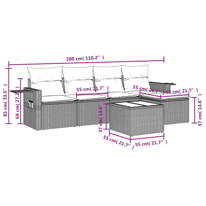Set mobilier de grădină cu perne, 6 piese, negru, poliratan WALTI