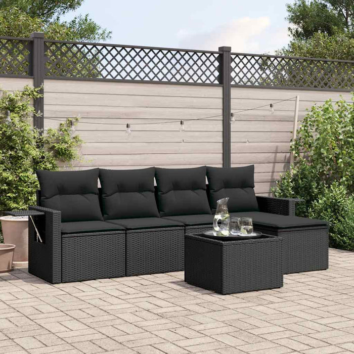 Set mobilier de grădină cu perne, 6 piese, negru, poliratan WALTI