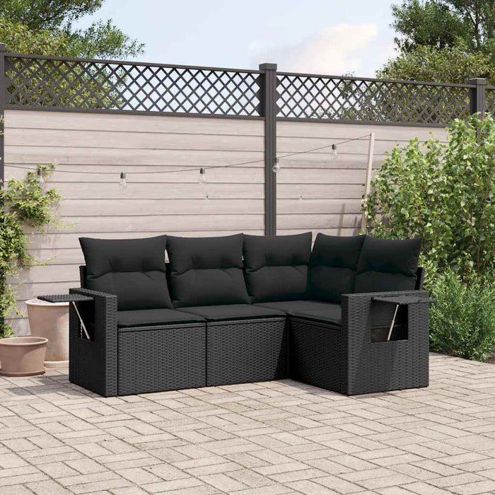 Set mobilier de grădină cu perne, 4 piese, negru, poliratan - WALTI WALTI