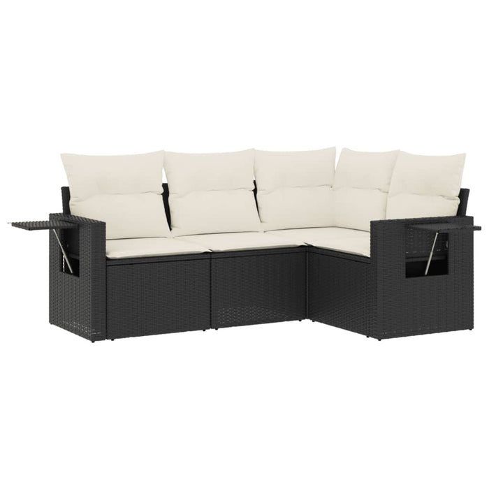 Set mobilier de grădină cu perne, 4 piese, negru, poliratan WALTI