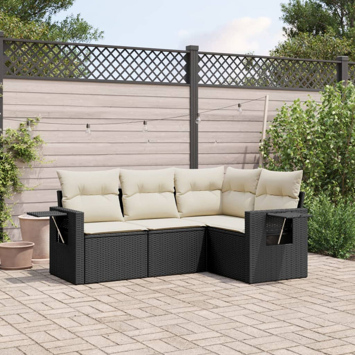 Set mobilier de grădină cu perne, 4 piese, negru, poliratan WALTI