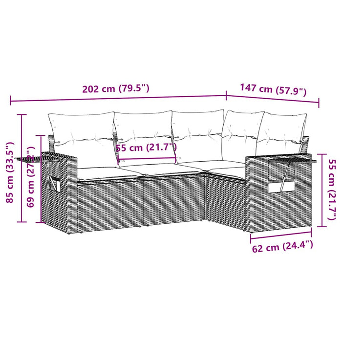 Set canapea de grădină cu perne, 4 piese, gri deschis poliratan - WALTI WALTI
