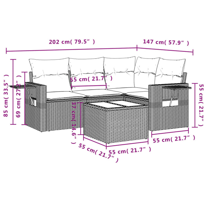Set mobilier de grădină cu perne, 5 piese, negru, poliratan WALTI
