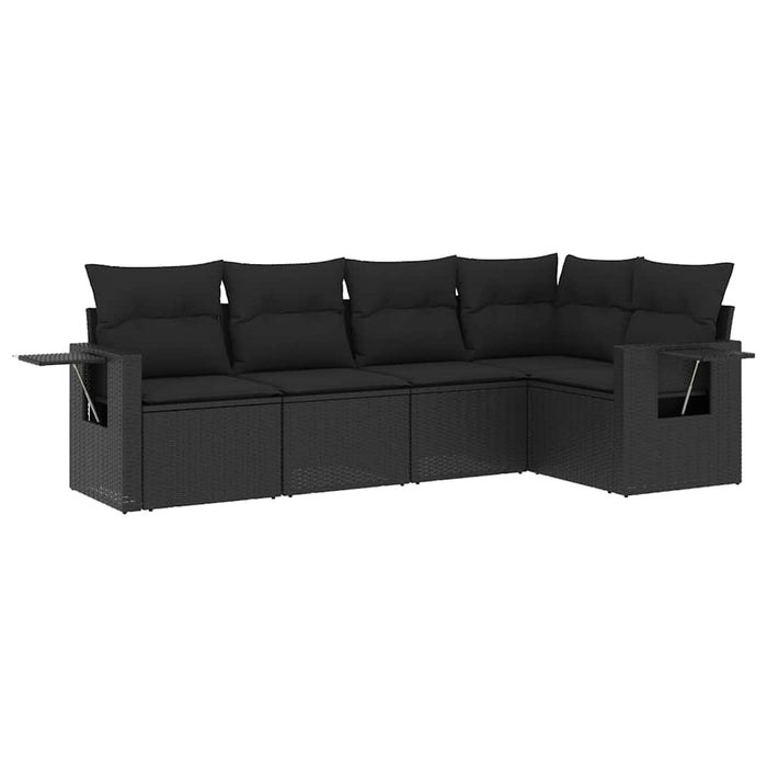 Set mobilier de grădină cu perne, 5 piese, negru, poliratan WALTI