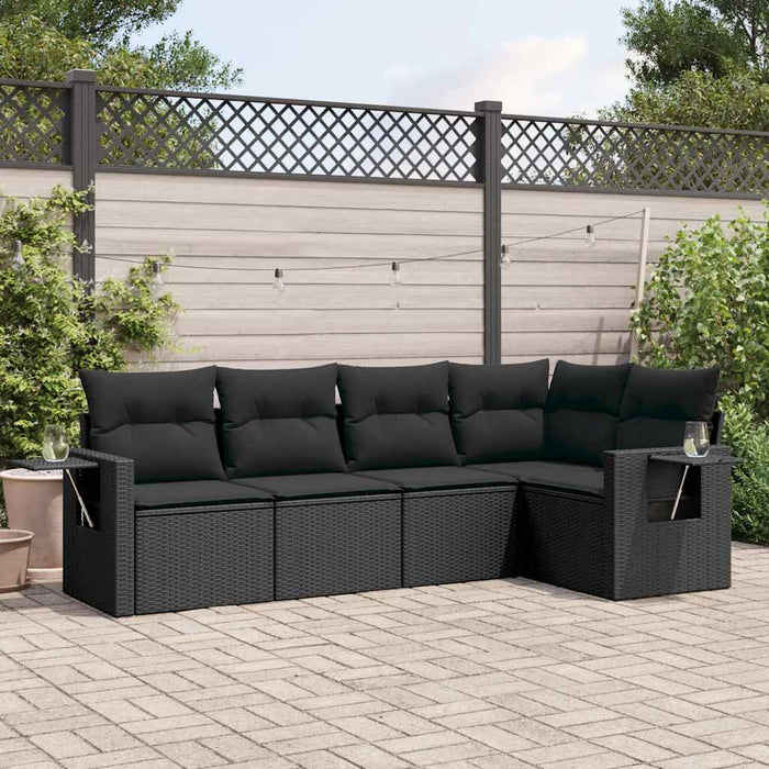 Set mobilier de grădină cu perne, 5 piese, negru, poliratan WALTI