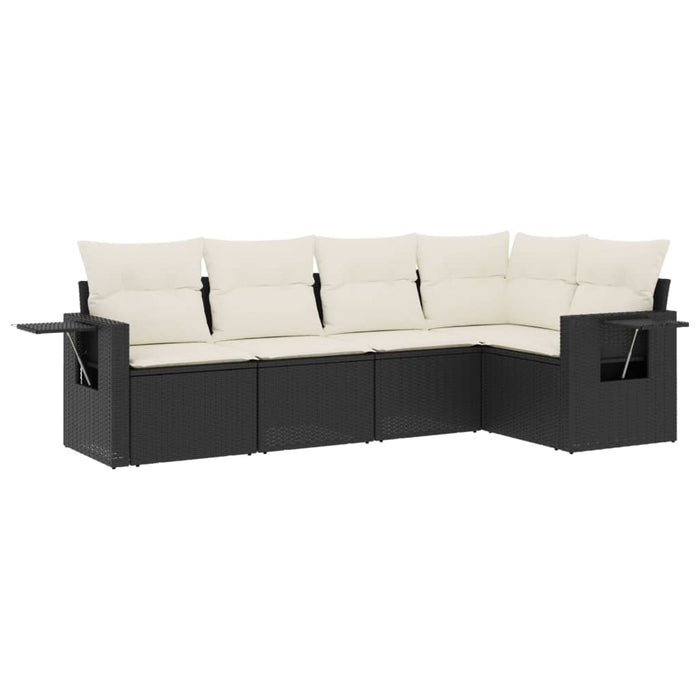 Set mobilier de grădină cu perne, 5 piese, negru, poliratan WALTI